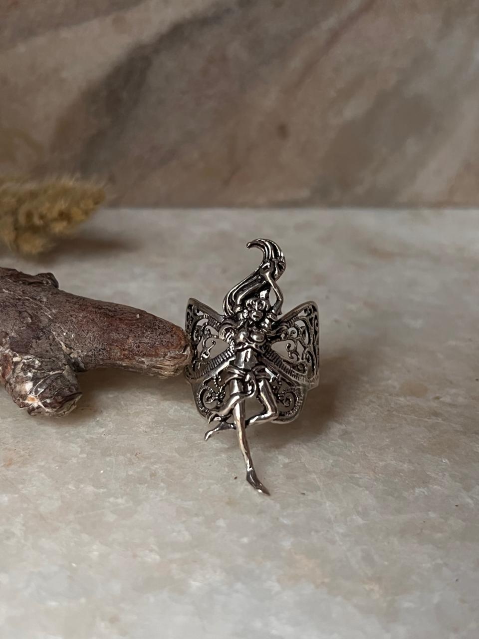 Dancing Mystic Angel Filigree Adjustable 925 Sterling Silver Ring