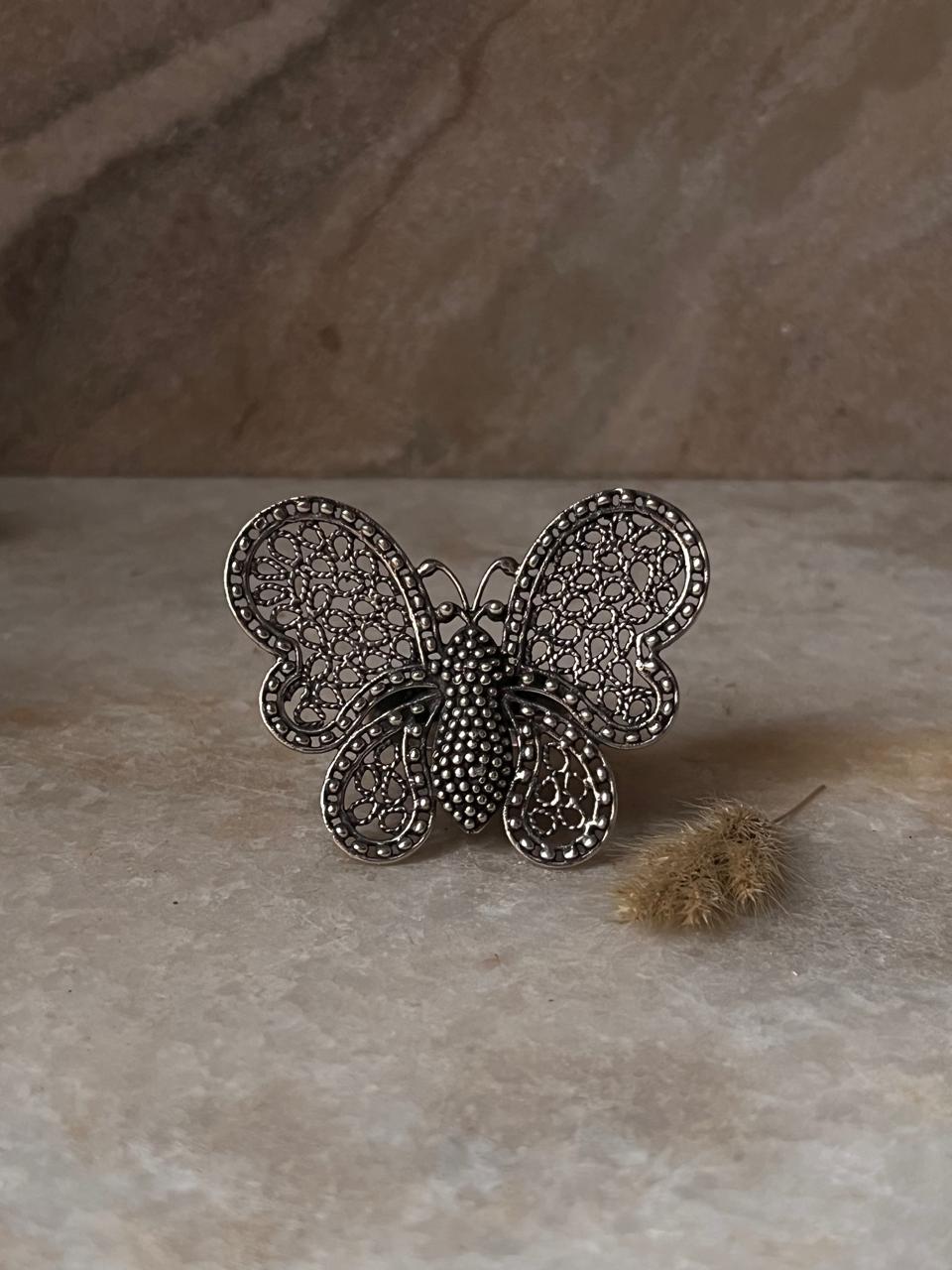 Big Filigree Handcrafted Butterfly 925 Sterling Silver Ring