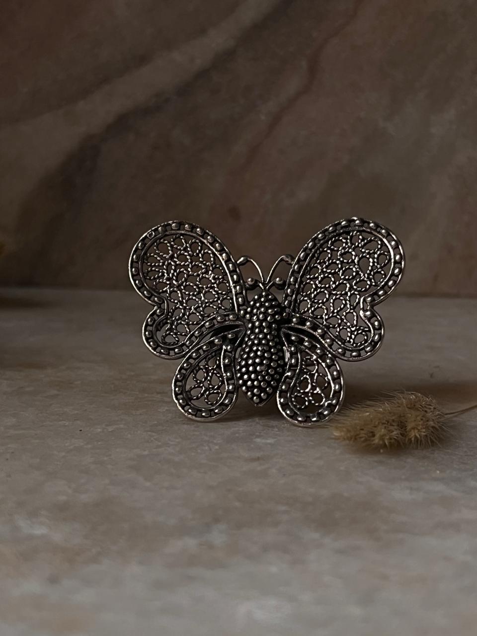 Big Filigree Handcrafted Butterfly 925 Sterling Silver Ring