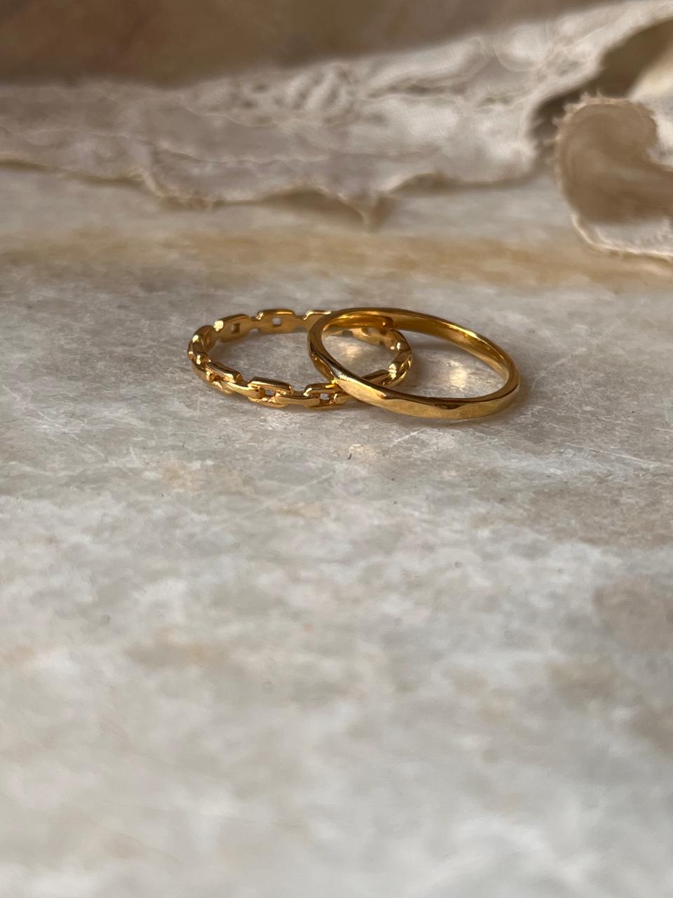 Gold Vermeil Hammered & Thin Link Band Stack Set 925 Sterling Silver Ring