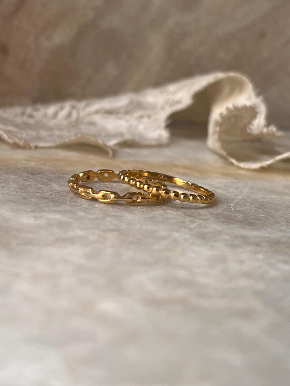 Gold Vermeil Big Dot & Thin Link Band 925 Sterling Silver Ring