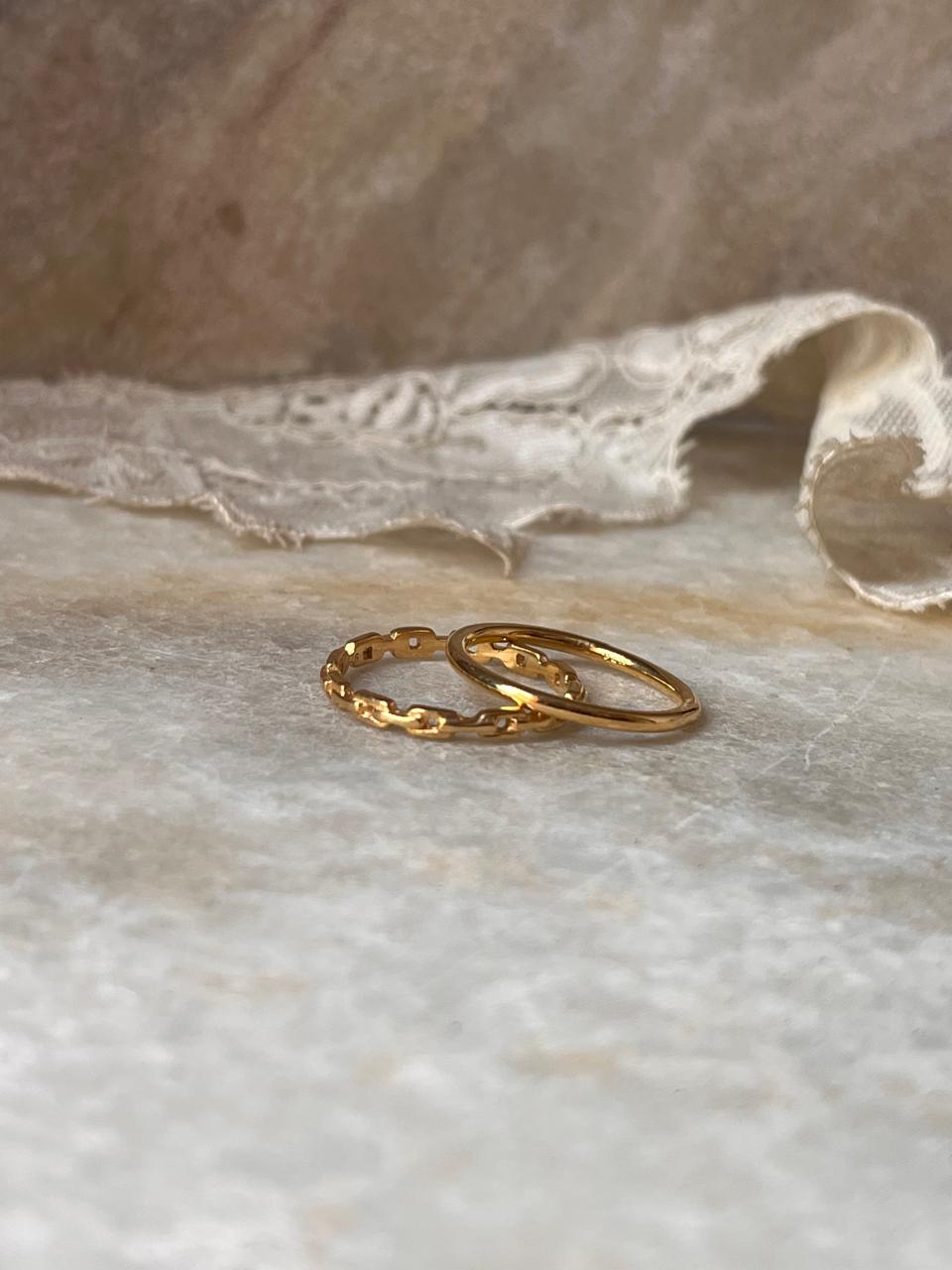 Gold Vermeil Plain Round & Thin Link Band Stack Set 925 Sterling Silver Ring