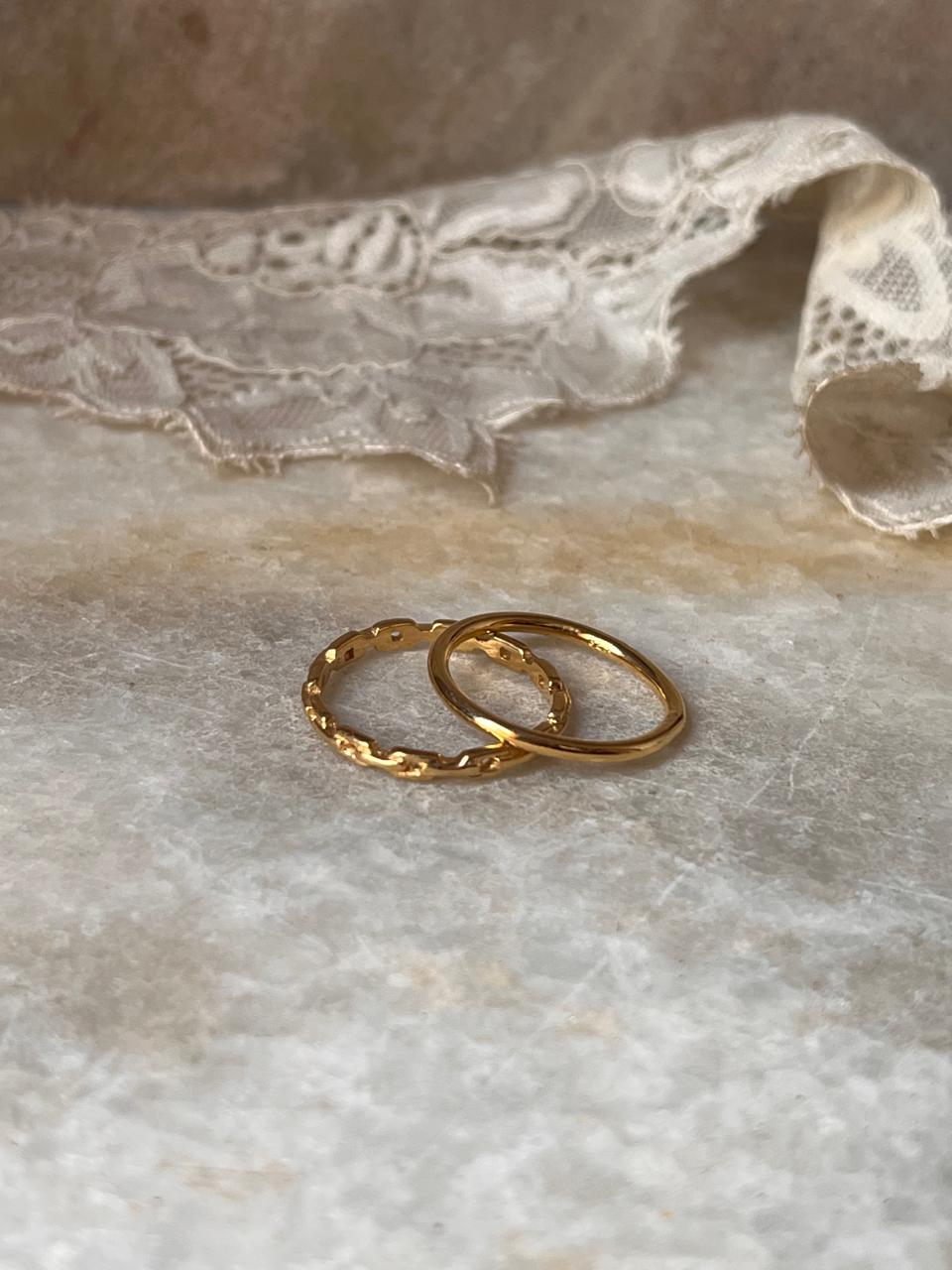 Gold Vermeil Plain Round & Thin Link Band Stack Set 925 Sterling Silver Ring