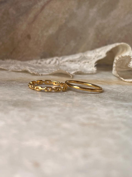 Gold Vermeil Plain Round & Thin Link Band Stack Set 925 Sterling Silver Ring