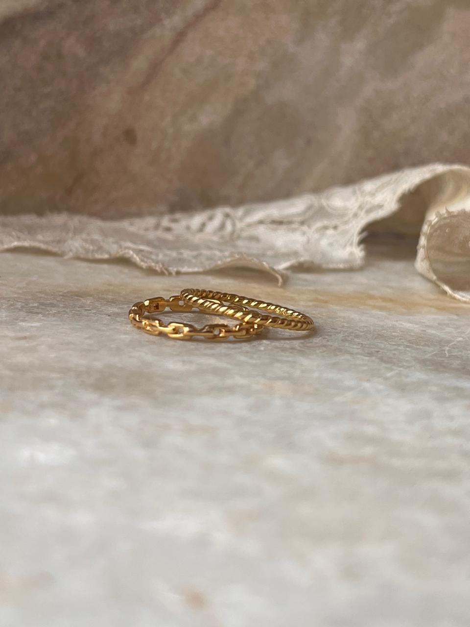 Gold Vermeil Rope & Thin Link Band Stack Set 925 Sterling Silver Ring
