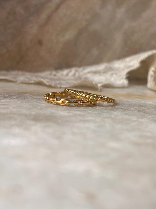 Gold Vermeil Rope & Thin Link Band Stack Set 925 Sterling Silver Ring