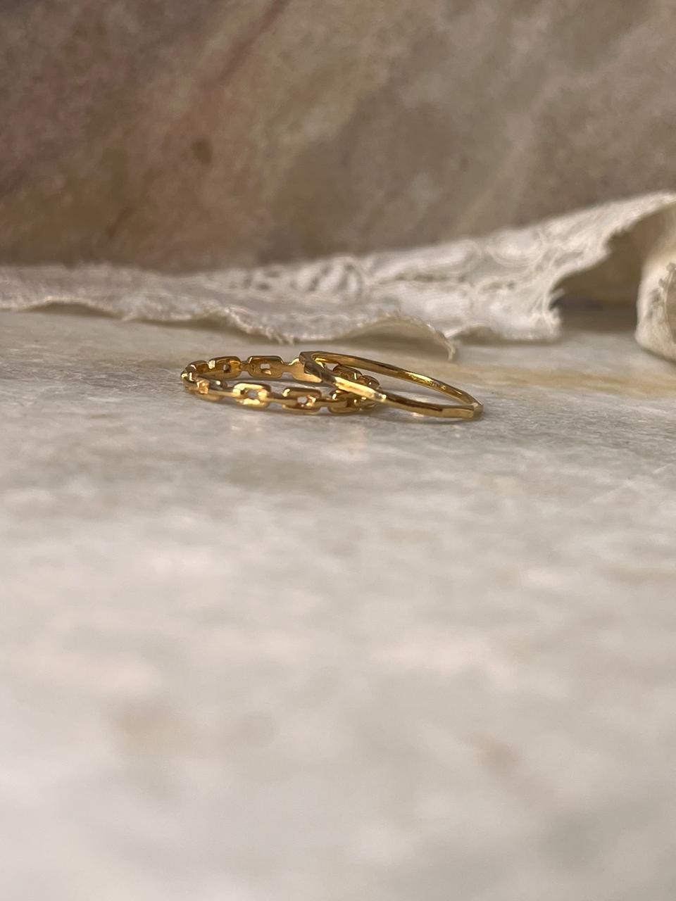 Gold Vermeil Star Hammered & Thin Link Band Stack Set 925 Sterling Silver Ring
