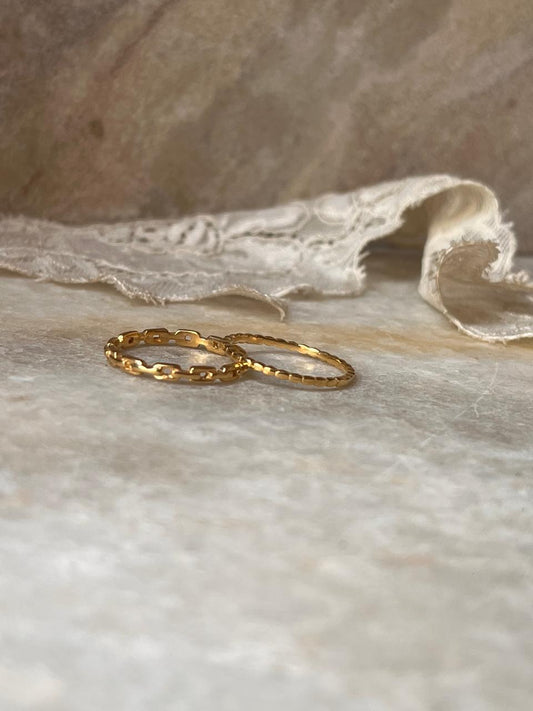 Gold Vermeil Small Dot & Thin Link Band Stack Set 925 Sterling Silver Ring