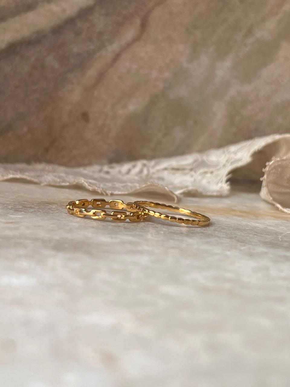 Gold Vermeil Small Dot & Thin Link Band Stack Set 925 Sterling Silver Ring