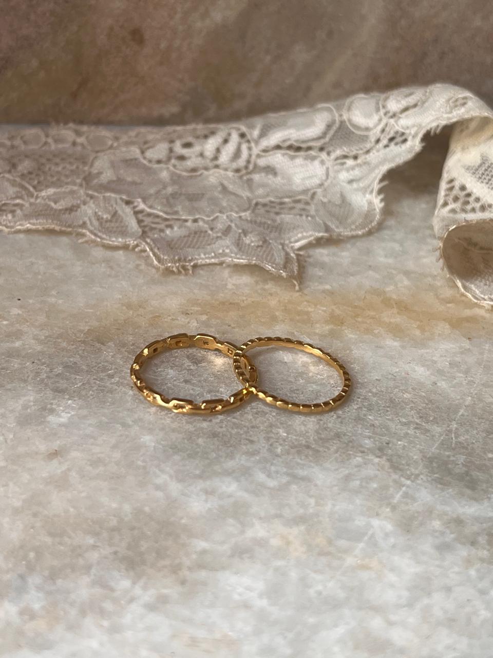 Gold Vermeil Small Dot & Thin Link Band Stack Set 925 Sterling Silver Ring
