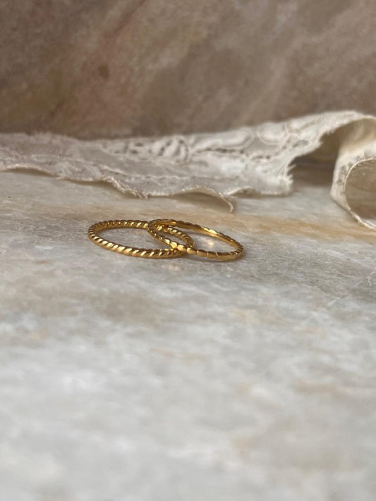 Gold Vermeil Small Dot & Rope Band Stack Set 925 Sterling Silver Ring