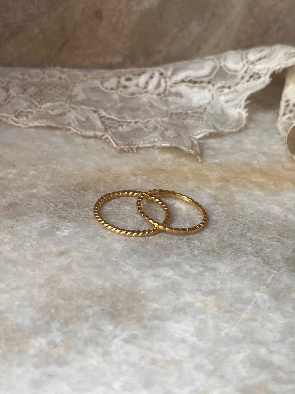 Gold Vermeil Small Dot & Rope Band Stack Set 925 Sterling Silver Ring