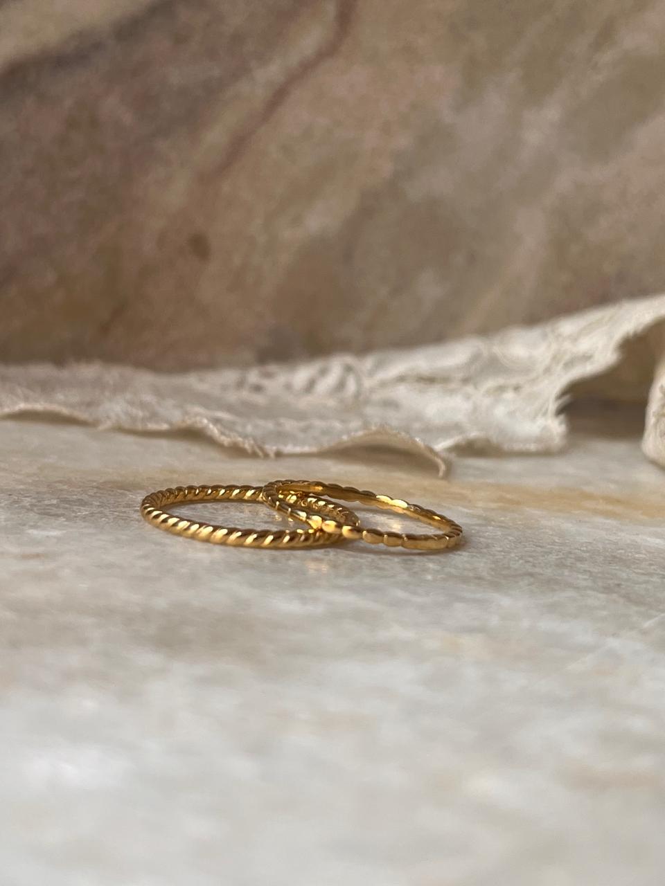 Gold Vermeil Small Dot & Rope Band Stack Set 925 Sterling Silver Ring