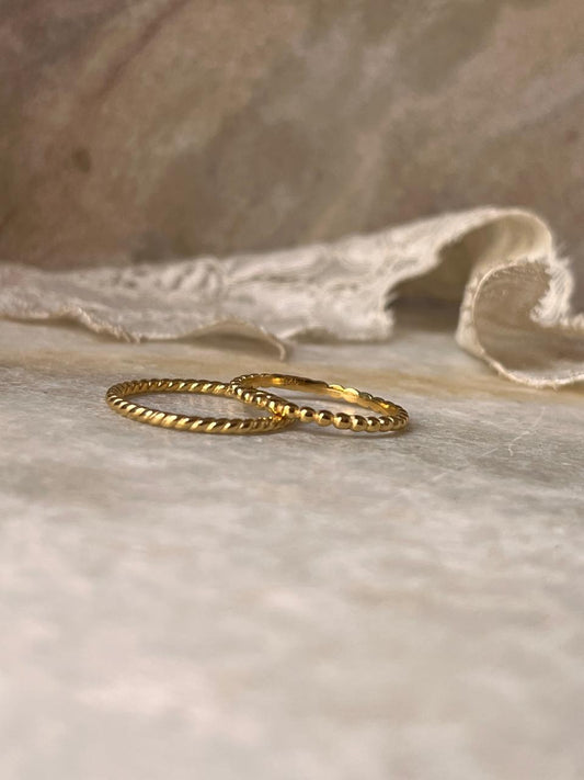 Gold Vermeil Big Dot & Rope Band Stack Set 925 Sterling Silver Ring