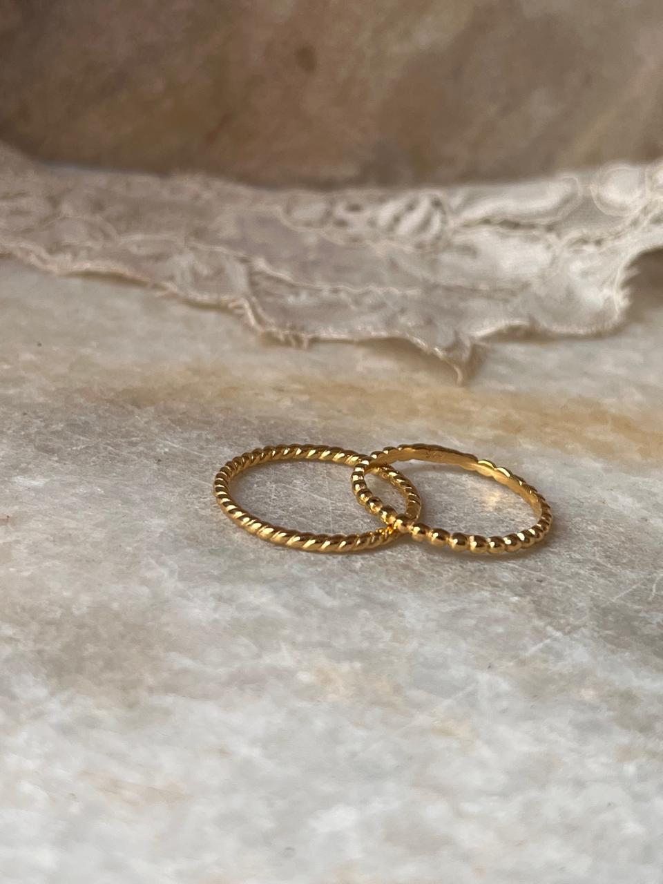Gold Vermeil Big Dot & Rope Band Stack Set 925 Sterling Silver Ring