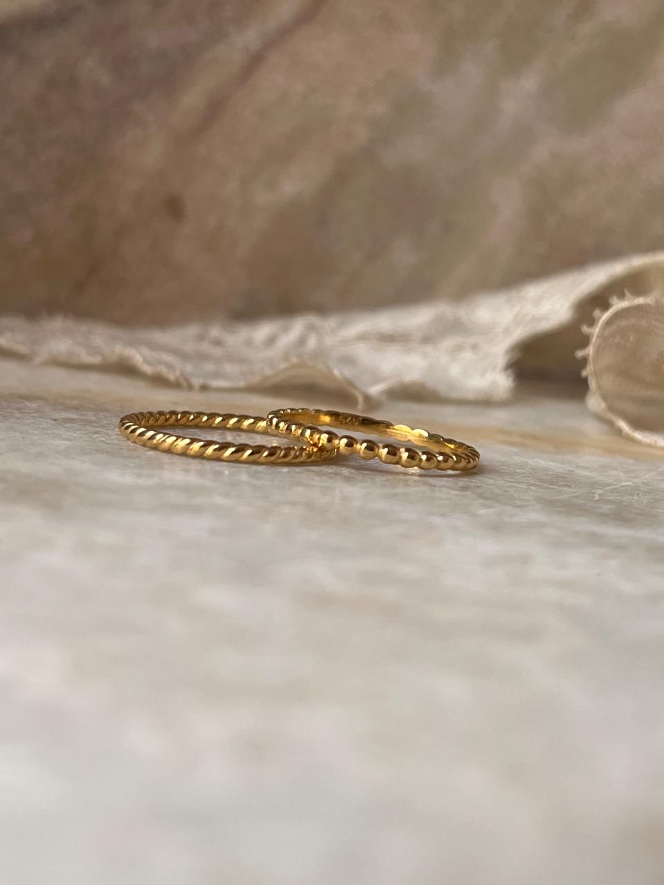 Gold Vermeil Big Dot & Rope Band Stack Set 925 Sterling Silver Ring