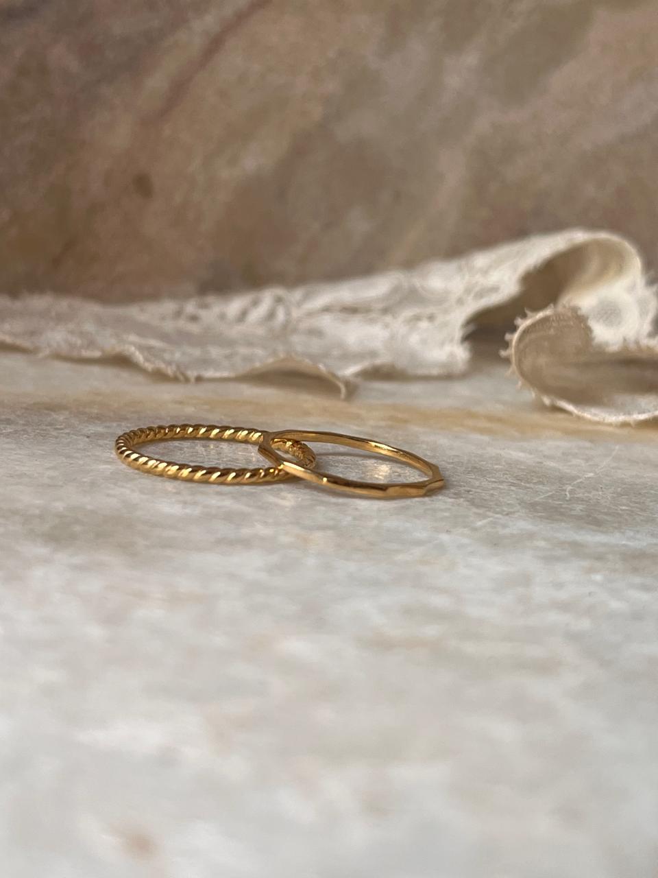 Gold Vermeil Rope & Star Hammered Stack Set 925 Sterling Silver Ring