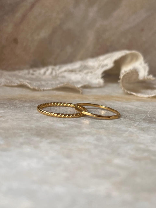 Gold Vermeil Rope & Star Hammered Stack Set 925 Sterling Silver Ring