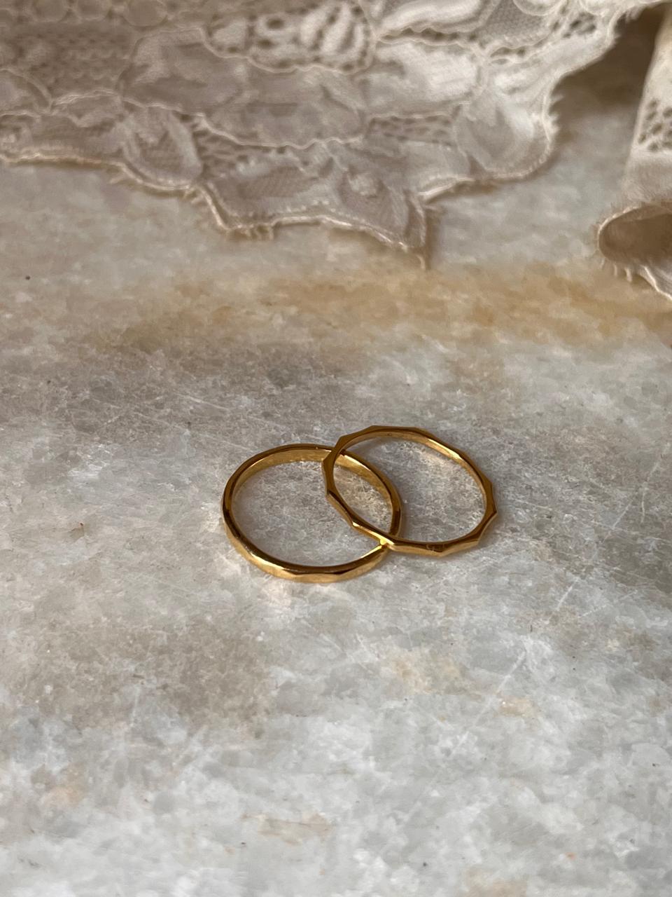 Gold Vermeil Hammered & Star Hammered Band Stack Set 925 Sterling Silver Ring