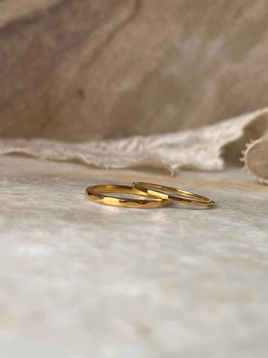 Gold Vermeil Hammered & Star Hammered Band Stack Set 925 Sterling Silver Ring