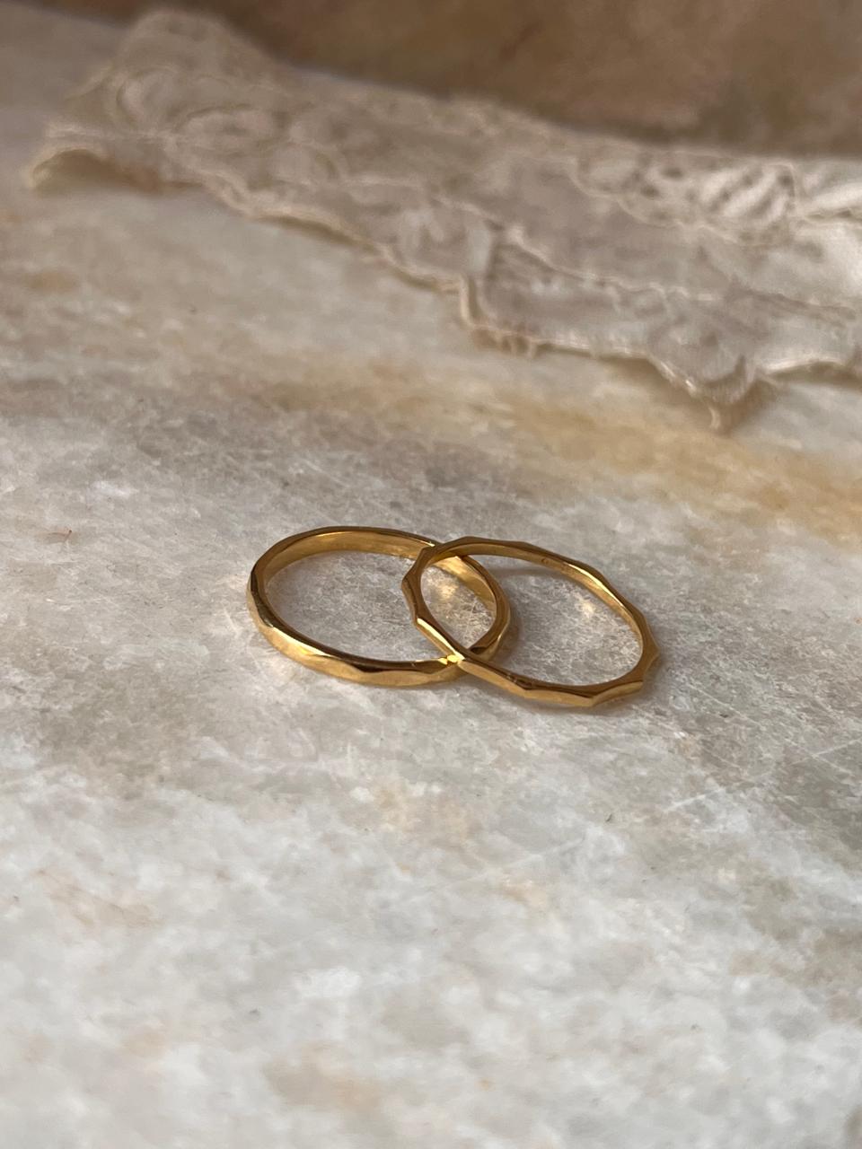 Gold Vermeil Hammered & Star Hammered Band Stack Set 925 Sterling Silver Ring
