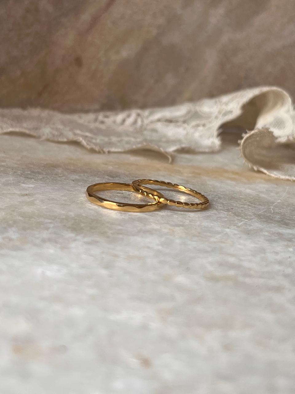 Gold Vermeil Small Dot & Hammered Stack Set 925 Sterling Silver Ring