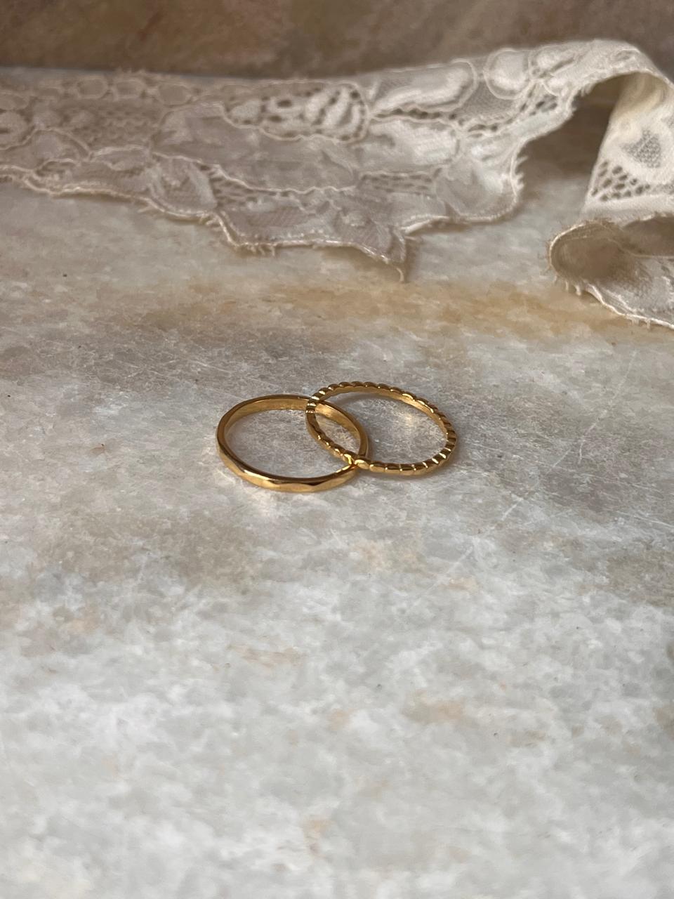 Gold Vermeil Small Dot & Hammered Stack Set 925 Sterling Silver Ring