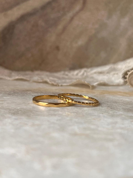 Gold Vermeil Small Dot & Hammered Stack Set 925 Sterling Silver Ring