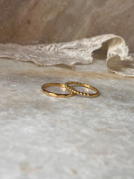 Gold Vermeil Big Dot & Hammered Stack Set 925 Sterling Silver Ring