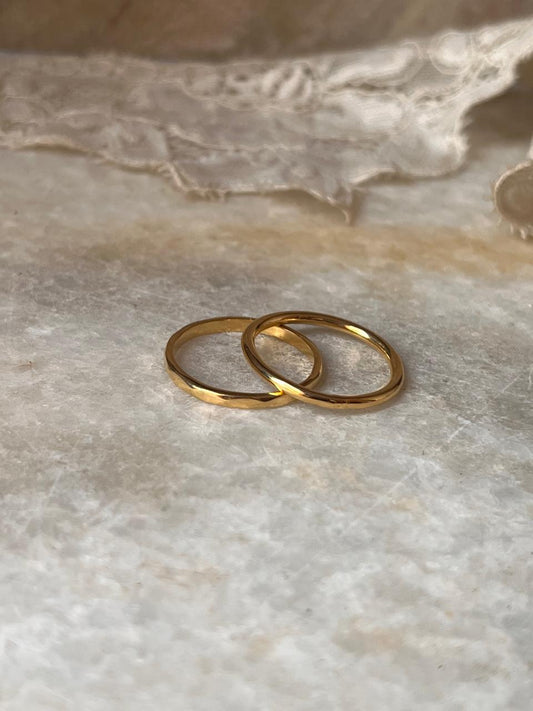 Gold Vermeil Plain Round & Hammered Stack Set 925 Sterling Silver Ring