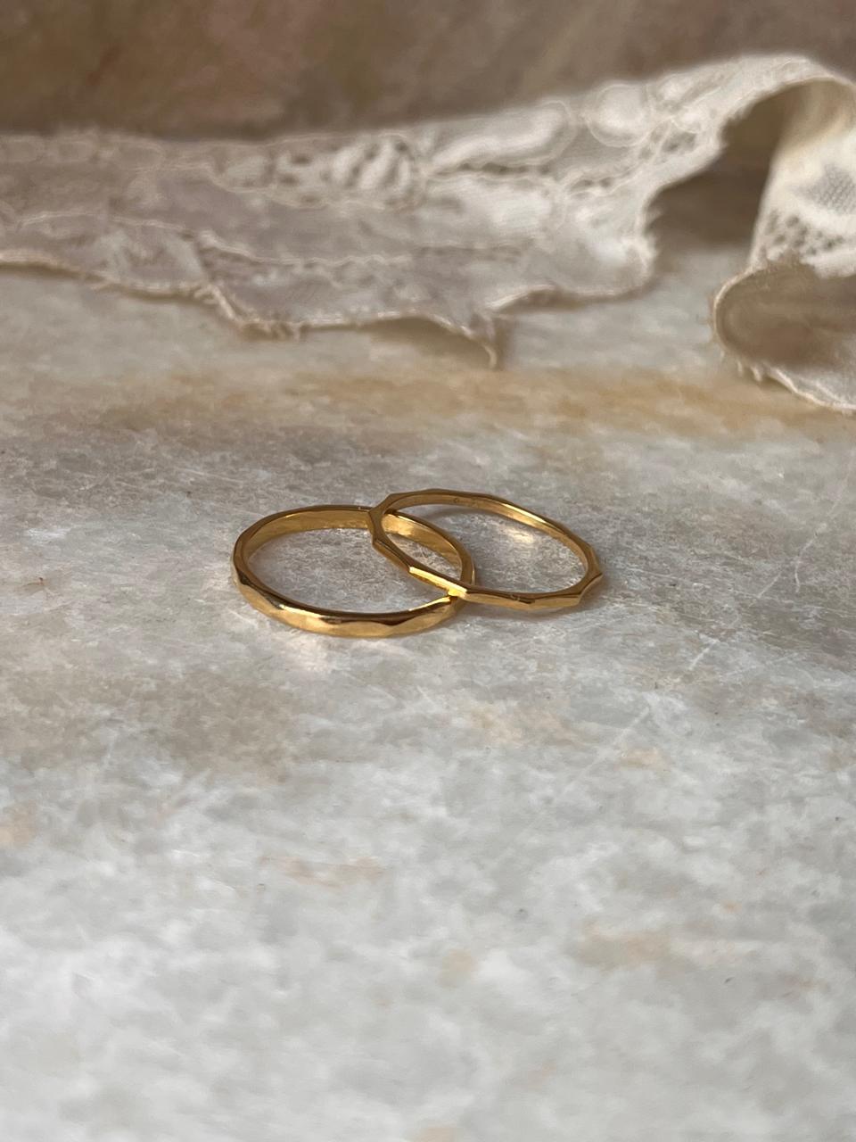 Gold Vermeil Hammered & Star Hammered Band Stack Set 925 Sterling Silver Ring