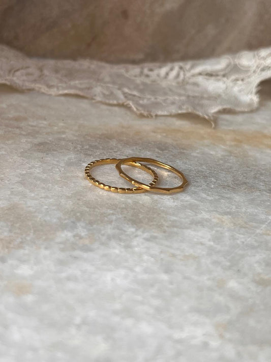 Gold Vermeil Small Dot & Star Hammered Stack Set 925 Sterling Silver Ring