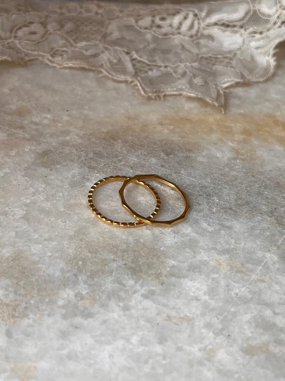 Gold Vermeil Small Dot & Star Hammered Stack Set 925 Sterling Silver Ring