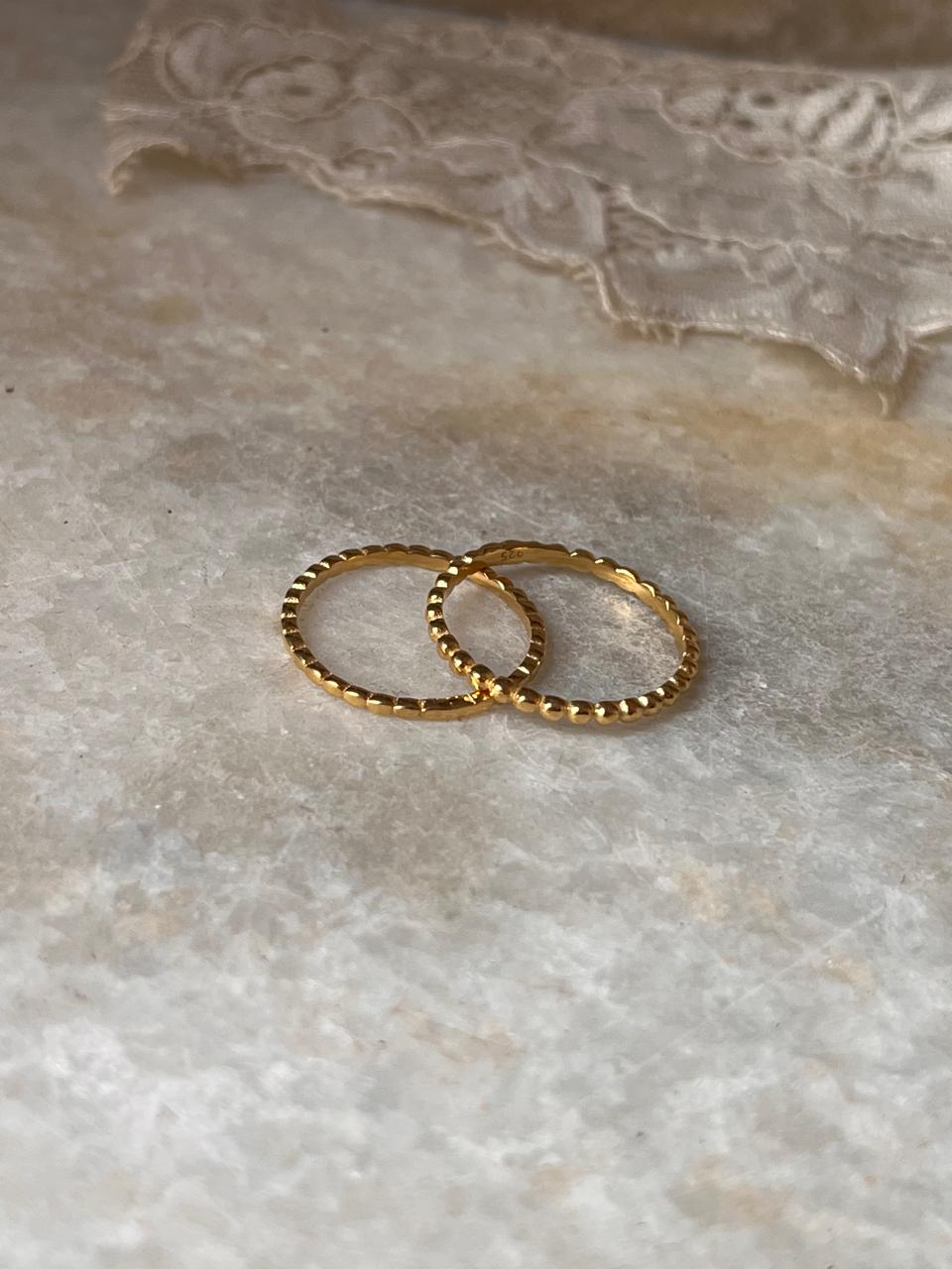 Gold Vermeil Small Dot & Big Dot Stack Set 925 Sterling Silver Ring