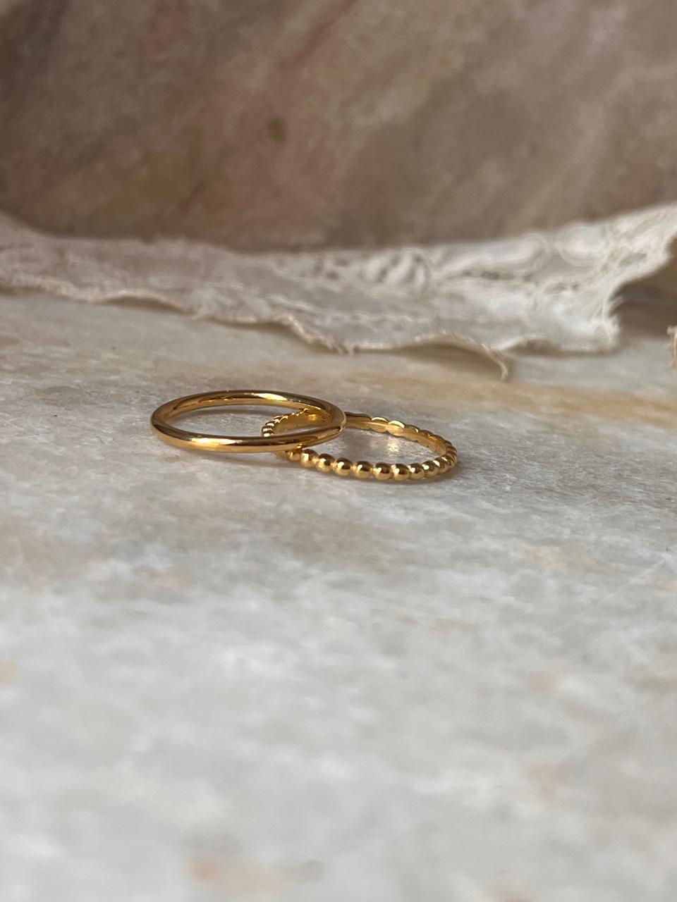 Gold Vermeil Big Dot & Plain Round Stack Set 925 Sterling Silver Ring