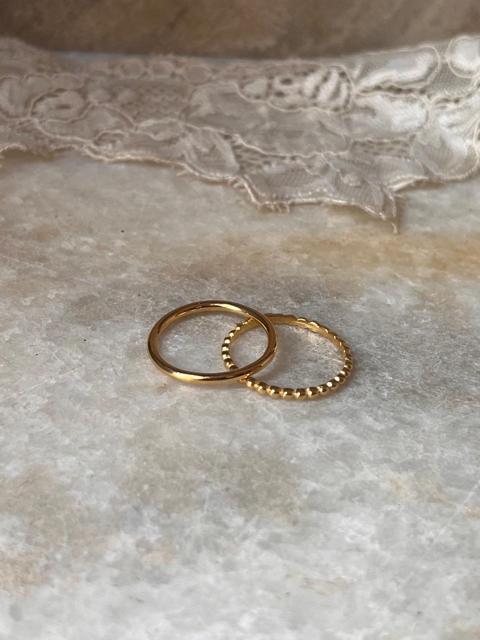 Gold Vermeil Big Dot & Plain Round Stack Set 925 Sterling Silver Ring