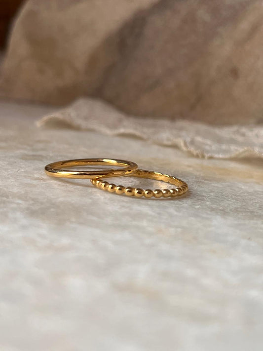 Gold Vermeil Big Dot & Plain Round Stack Set 925 Sterling Silver Ring