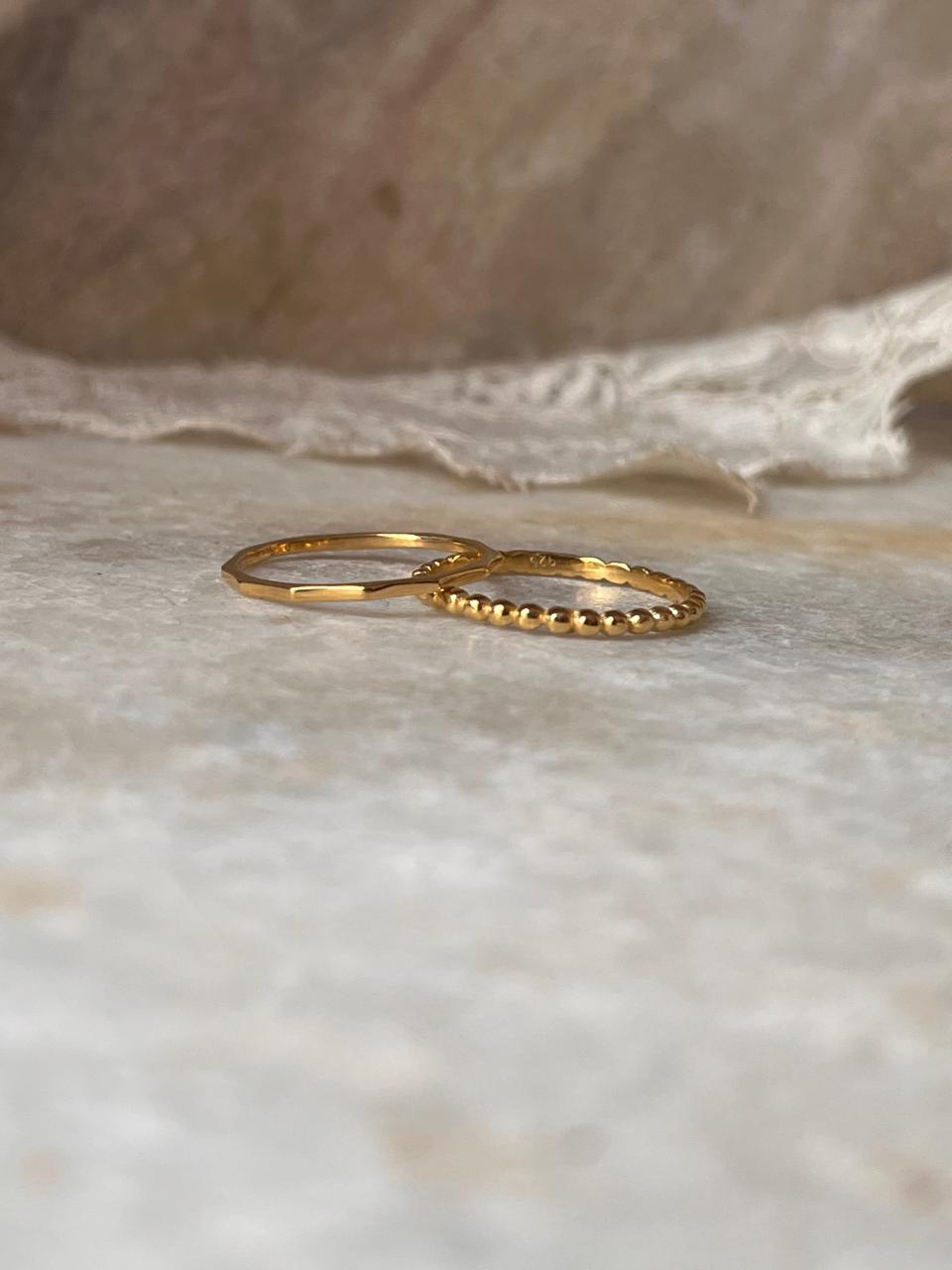 Gold Vermeil Big Dot & Star Hammered Stack Set 925 Sterling Silver Ring