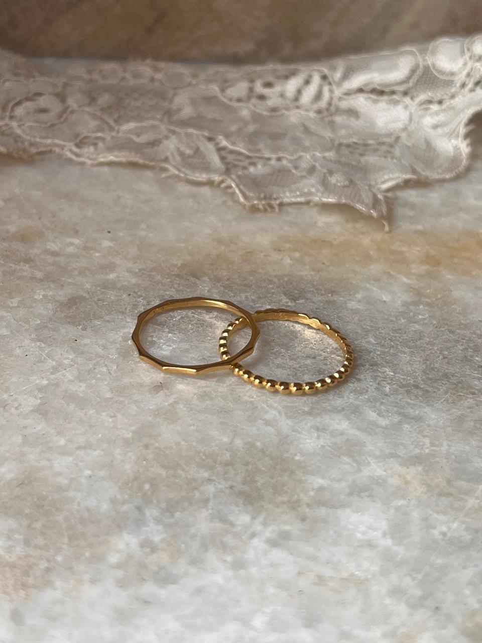 Gold Vermeil Big Dot & Star Hammered Stack Set 925 Sterling Silver Ring