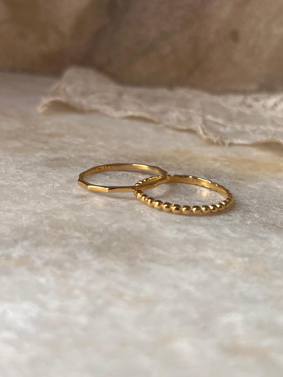 Gold Vermeil Big Dot & Star Hammered Stack Set 925 Sterling Silver Ring