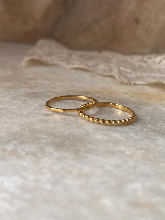 Gold Vermeil Big Dot & Star Hammered Stack Set 925 Sterling Silver Ring