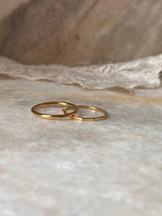 Gold Vermeil Plain Round & Star Hammered Stack Set 925 Sterling Silver Ring