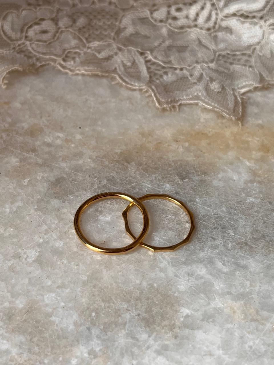Gold Vermeil Plain Round & Star Hammered Stack Set 925 Sterling Silver Ring
