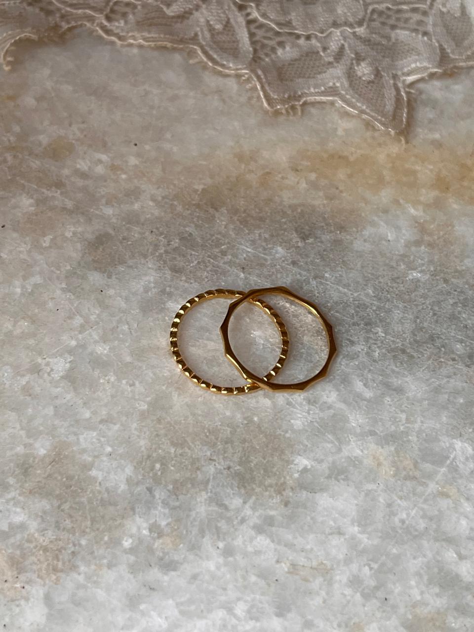 Gold Vermeil Small Dot & Star Hammered Stack Set 925 Sterling Silver Ring