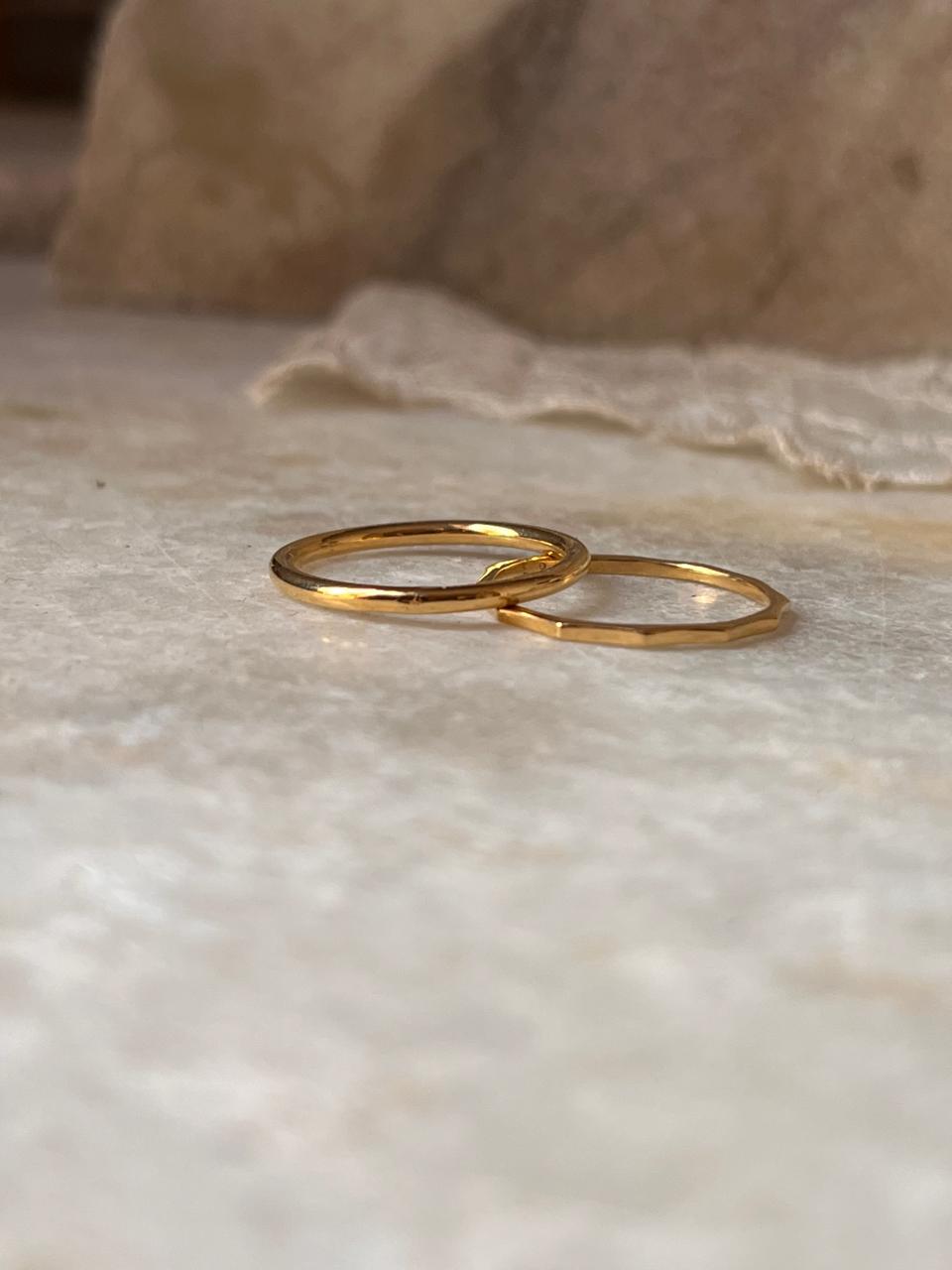 Gold Vermeil Plain Round & Star Hammered Stack Set 925 Sterling Silver Ring