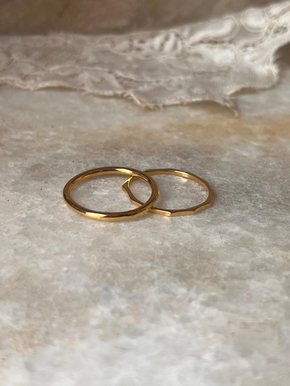 Gold Vermeil Plain Round & Star Hammered Stack Set 925 Sterling Silver Ring