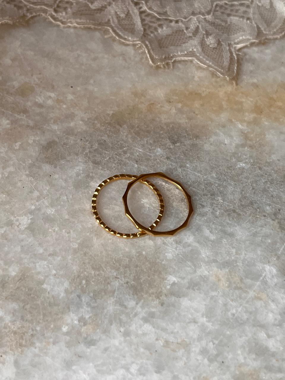 Gold Vermeil Small Dot & Star Hammered Stack Set 925 Sterling Silver Ring