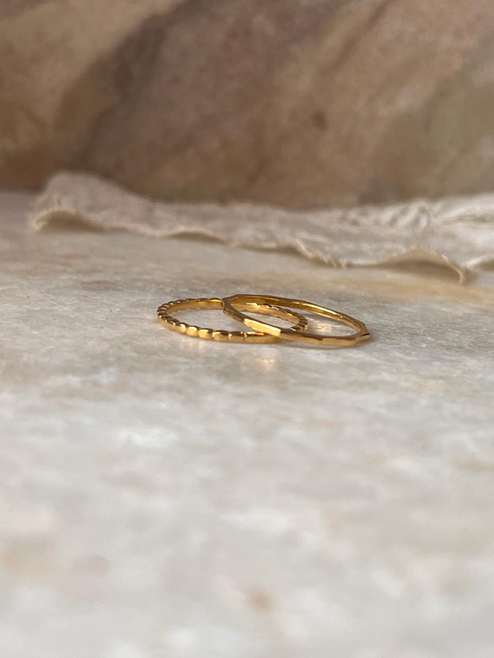 Gold Vermeil Small Dot & Star Hammered Stack Set 925 Sterling Silver Ring