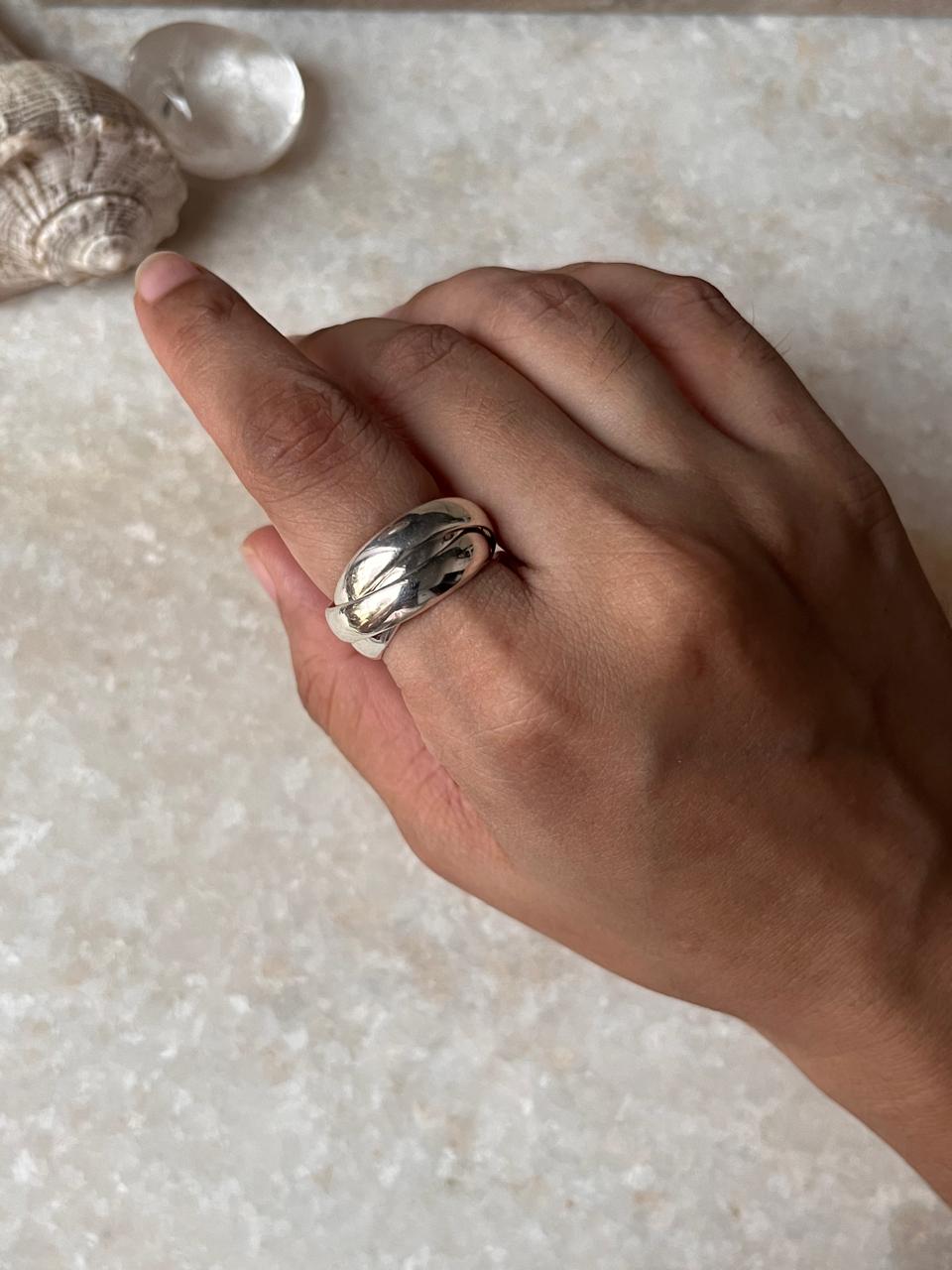 Chunky 3 Rolling Bands / Interlinked Bands 925 Sterling Silver Ring