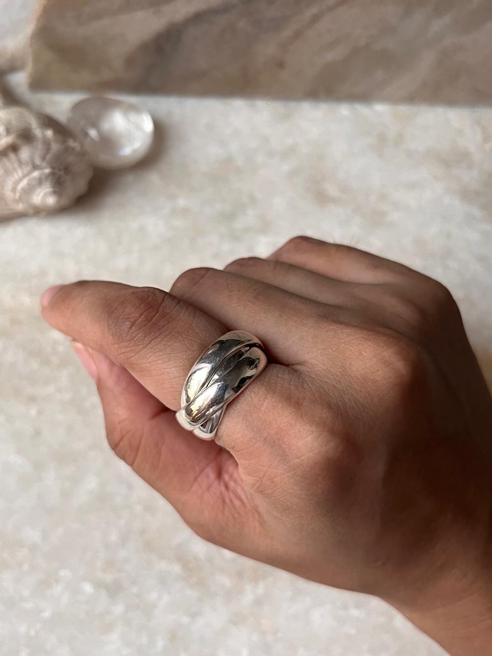 Chunky 3 Rolling Bands / Interlinked Bands 925 Sterling Silver Ring